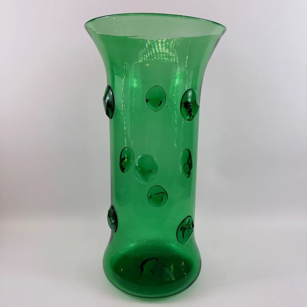 Mid Century Green Glass Large Prunt Blob Floor Vase 18